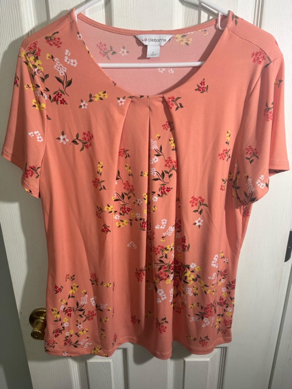 Liz Claiborne Coral Floral Pleat-Front Top
